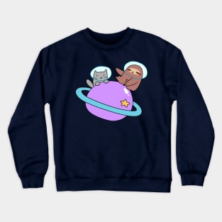 Saturn Space Sloth and Cat Crewneck Sweatshirt